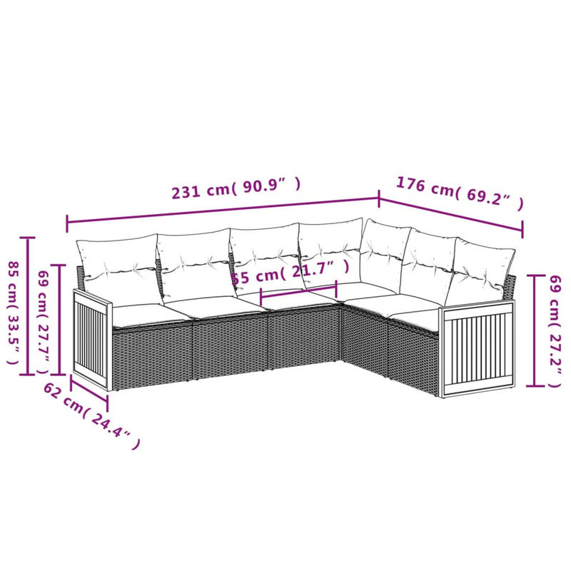 Vidaxl Gartenmöbel-Set aus Polyrattan mit 6 Teilen und Kissen, Grau - Bild 3