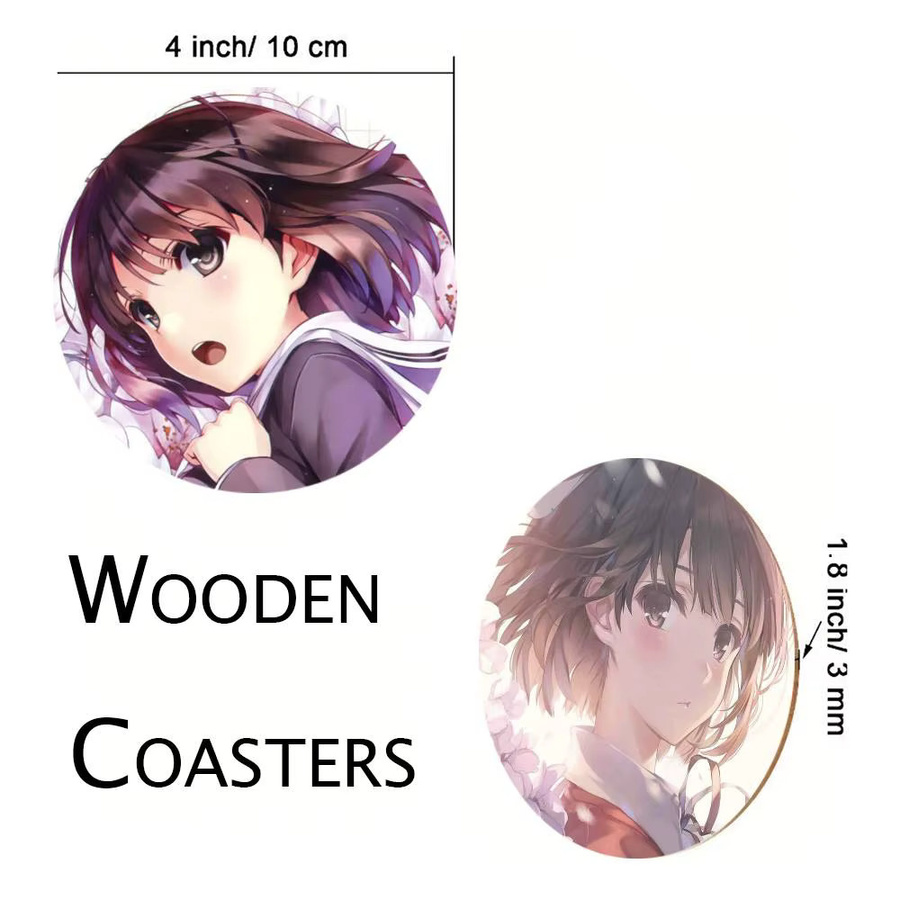 Runder Holzuntersetzer mit Megumi Kato Cartoon-Anime-Motiv von Bilibili, Durchmesser: 10 cm, Mehrfarbig - Bild 5