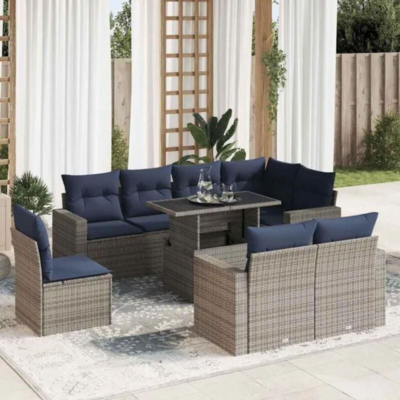 9-teilige Garten-Sofagarnitur aus Polyrattan und Akazie in Grau von Vidaxl - Bild 1