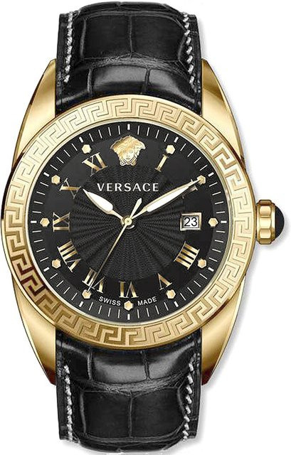 Versace Armbanduhr, Quarz, Edelstahl, Leder, Schwarz, 42 mm, Herren - Bild 1