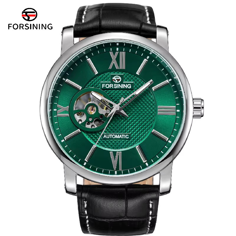 FORSINING Armbanduhr Automatik, Edelstahl, Leder, Herren, Grün - Bild 5