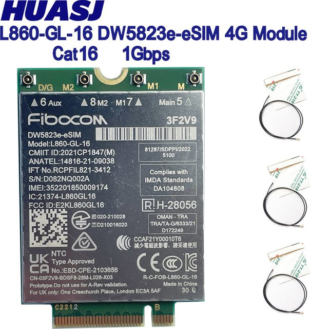 Intel DW5823e eSIM LTE 4G CAT16 Modul für Dell 7640 und 3581 Laptops im NGFF M.2 Format - Bild 1