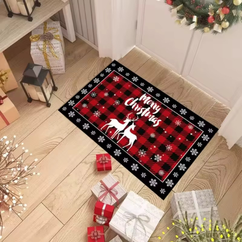 VIKAMA 2/3-teiliges Set karierte Weihnachtsbaum-Bodenmatten in Rot, saugfähig und rutschfest für die Küche - Bild 4