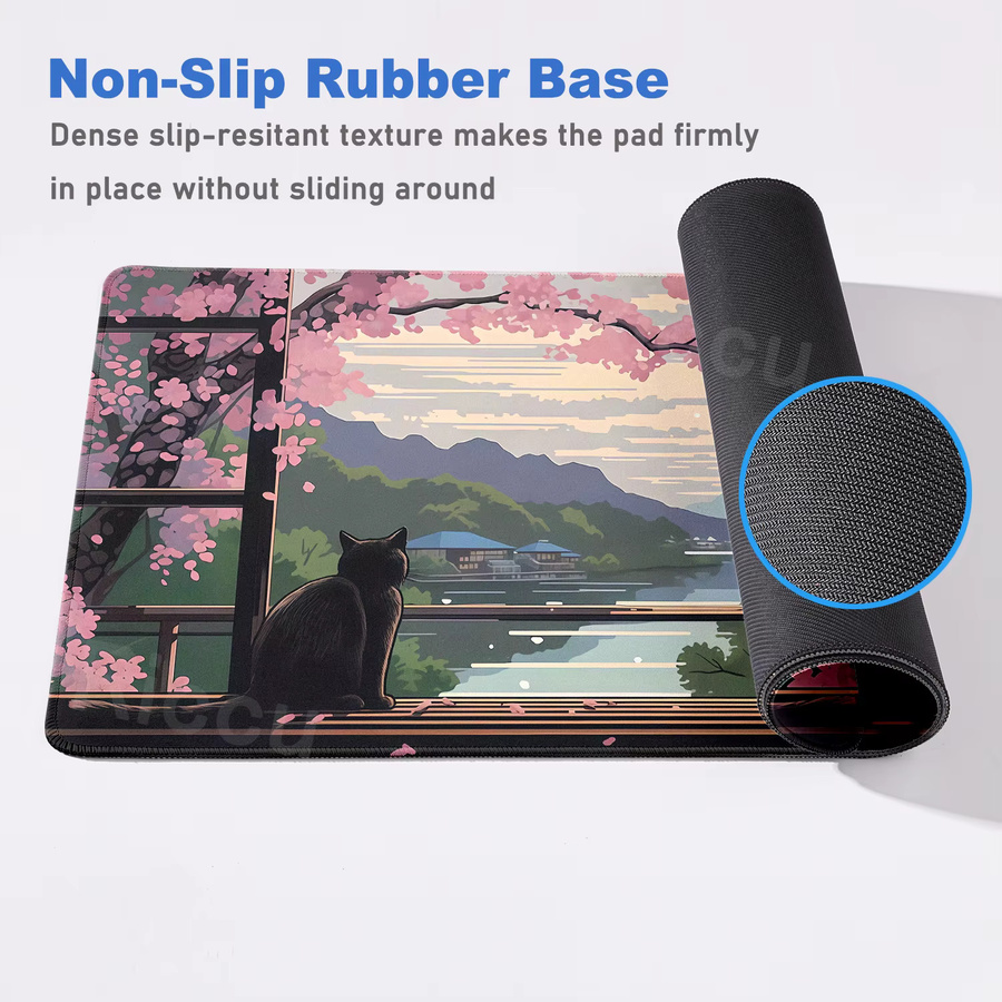 Riccu Mauspad Kirschblüten-Landschaft Schwarz Multicolour, rutschfeste Schreibtischunterlage mit Stichkante - Bild 2