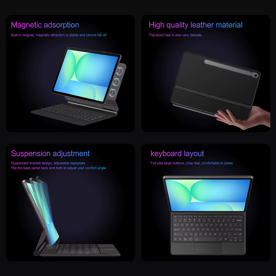 LFOIQN Tastaturhülle für Samsung Galaxy Tab S10 FE Plus, S9 Plus, S8 Plus und S7 Plus, Farbe: Schwarz - Bild 2