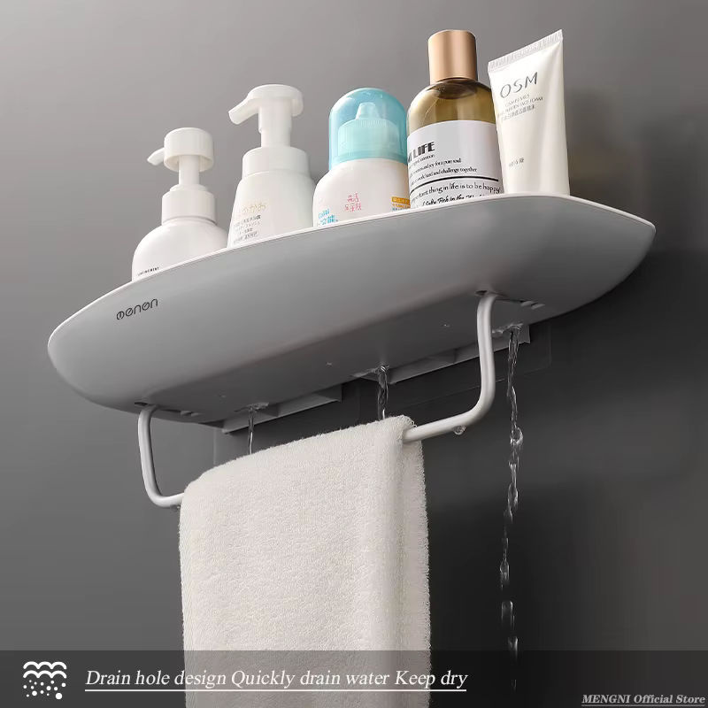 MENGNI Badezimmerregal in Weiß, Eckregal zur Wandmontage ohne Bohren, Organizer für Dusche und Toilette aus Kunststoff in Matt-Optik - Bild 3