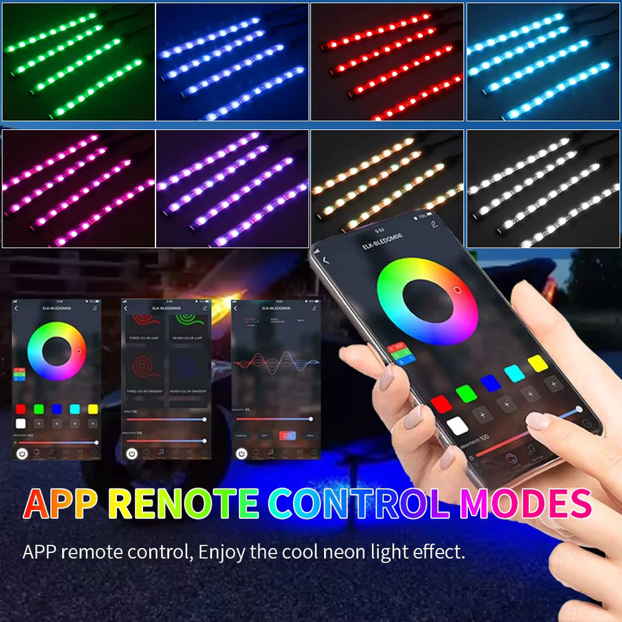 WUMFIRE Motorrad LED Neon Streifen Licht Kit mit RGB Fernbedienung und USB, Multicolour Underglow Dekolicht für Motorrad und Auto - Bild 3