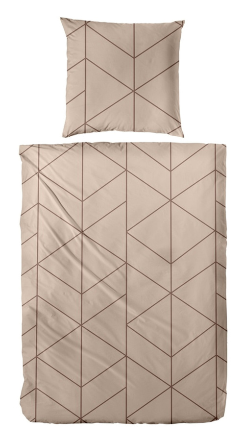 Primera Mako-Satin Bettwäsche aus Baumwolle mit Dreiecks- und Rautenmuster in Beige und Braun, B/H: 135 x 200 cm mit Kissenbezug 80 x 80 cm - Bild 1