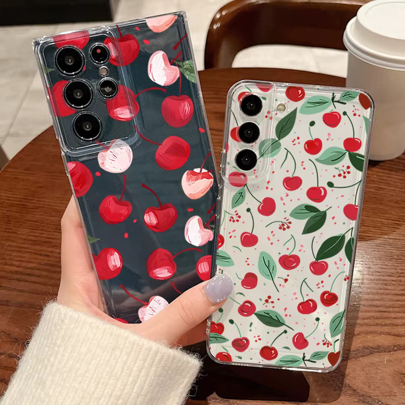 MOESOE Handyhülle mit Cartoon-Kirsch-Muster für Samsung Galaxy S26 S25 S24 S23 Ultra S22 Plus S21 FE, transparent und weich - Bild 1