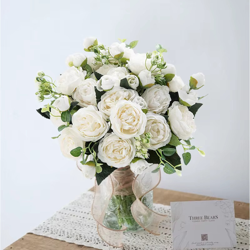TTCY Künstliche Seidenrosen in Weiß mit UV-Schutz für Hochzeiten, Garten und Dekoration - Bild 1