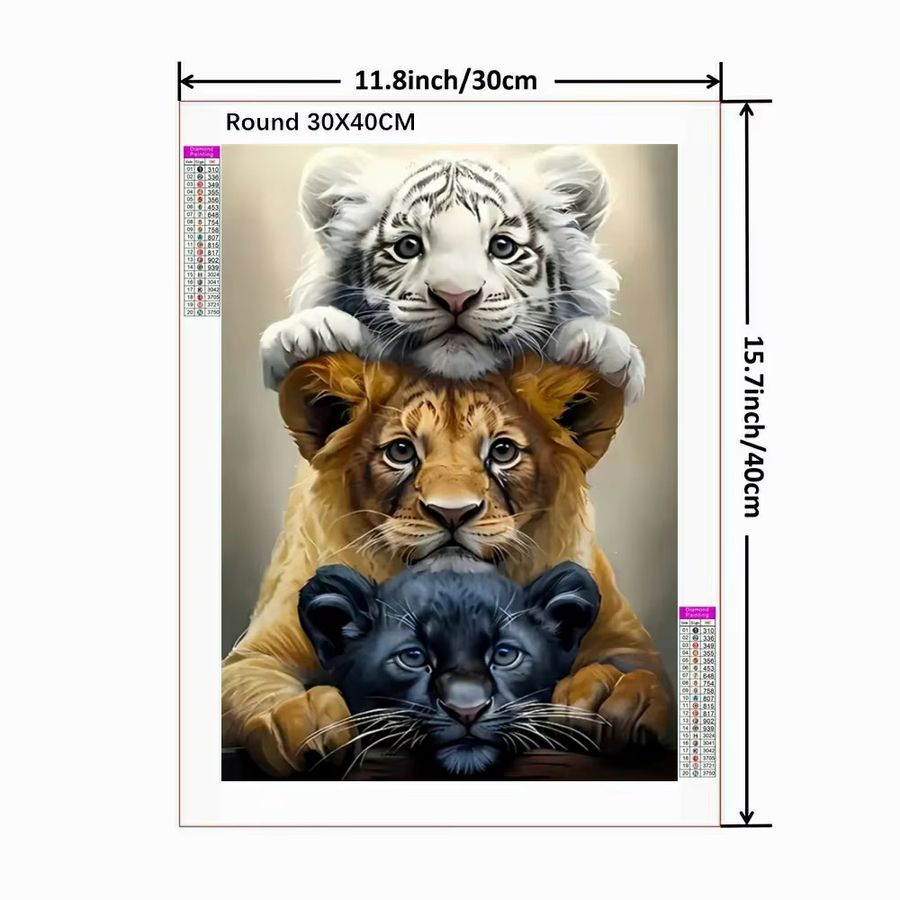 Potdemiel Diamond Painting Set Tiger und Löwe Motiv mit runden Diamanten in Multicolor als DIY Kreuzstich Stickerei Kit - Bild 2