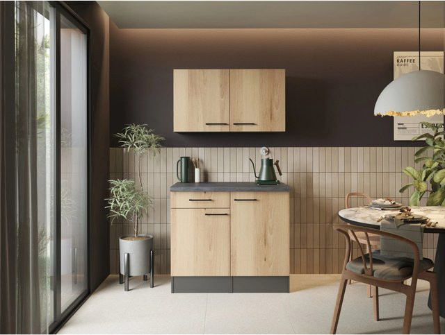 Respekta Buffetschrank Oliver in Artisan Eiche und Granit Optik, modern mit Soft-Close-Türen, B/T/H: 100 x 60 x 200 cm - Bild 1