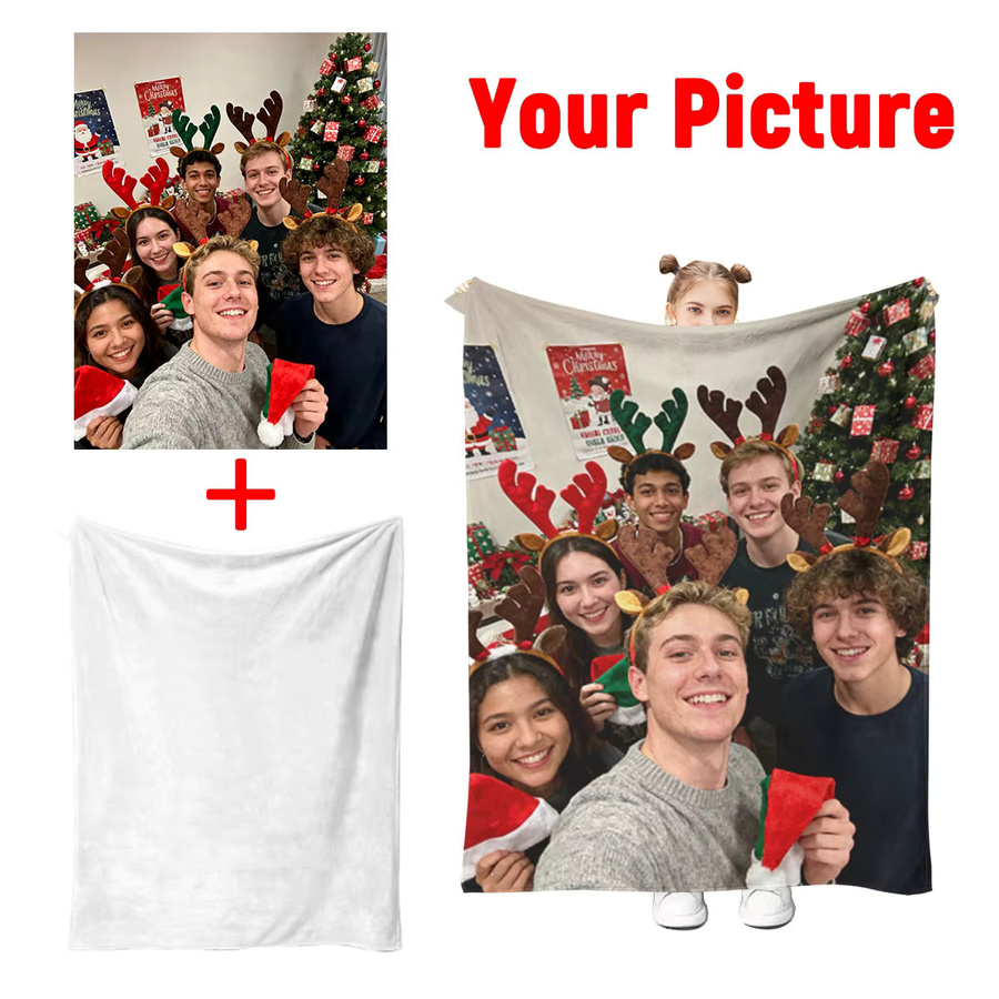 Personalisierte Weihnachts-Fotodecke von SRH aus weichem Flanell, individuell gestaltbare Fotodecke in Multicolour für Sofa und Bett - Bild 2