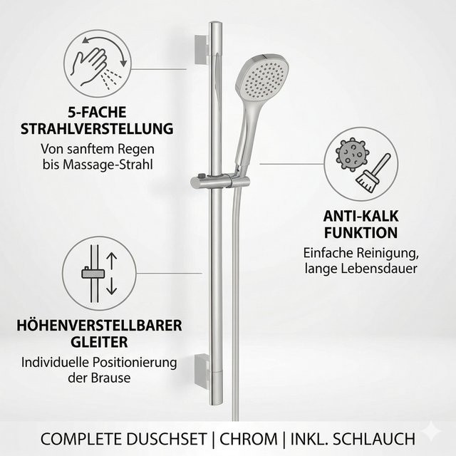 NUJA Duschset mit Handbrause in Chrom und Silber - Bild 1