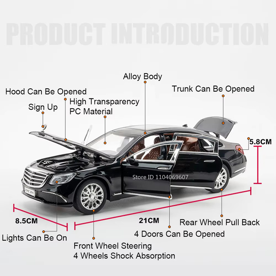 MAKEDA E300eL W140 300SEL Modell Spielzeugauto, 1:24, Metall, mit Licht und Sound - Bild 2