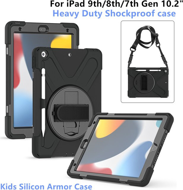 AJIUYU Stoßfeste Kinder Tablet-Schutzhülle für iPad 9. Generation 10,2 Zoll, Farbe: Schwarz - Bild 1