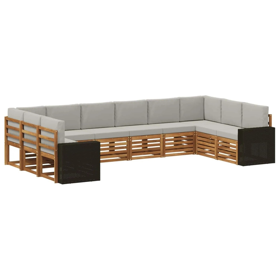 vidaXL Ecksofa Set in L-Form aus Akazienholz und Polyester in Natur und Hellgrau mit Kissen und Armlehnen - Bild 2
