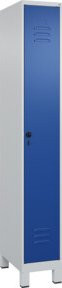 C+P Spind Classic PLUS Garderobenschrank mit 1 Abteil, Füße, Sicherheits-Drehriegel, 4 Garderobenhaken und mittiger Trennwand, Farbe: Grau/Blau, H x B x T: 195 x 30 x 50 cm - Bild 1