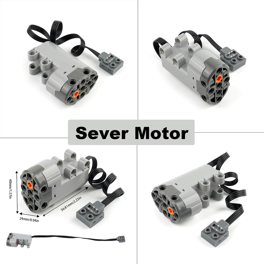 wishiot MOC Power Functions Servomotor-Kit mit High-Tech-Batteriekasten und Fernbedienung in Grau für technisch kompatible Bausteine - Bild 2