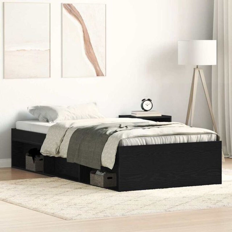 Vidaxl Bettgestell aus Kiefer und Holzwerkstoff in Schwarz mit Eichen-Optik, B/T/H: 100 x 200 cm - Bild 1