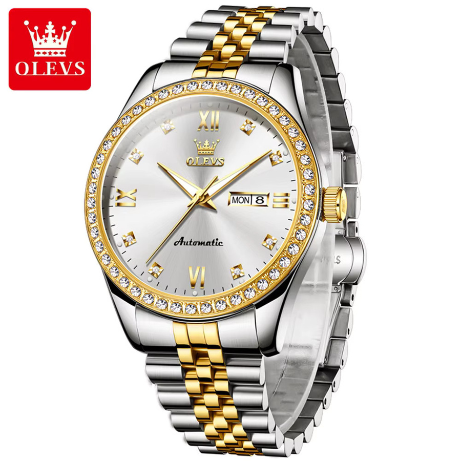 OLEVS Herrenuhr, Automatik, Edelstahl, Bicolor, Diamant, Herren - Bild 2