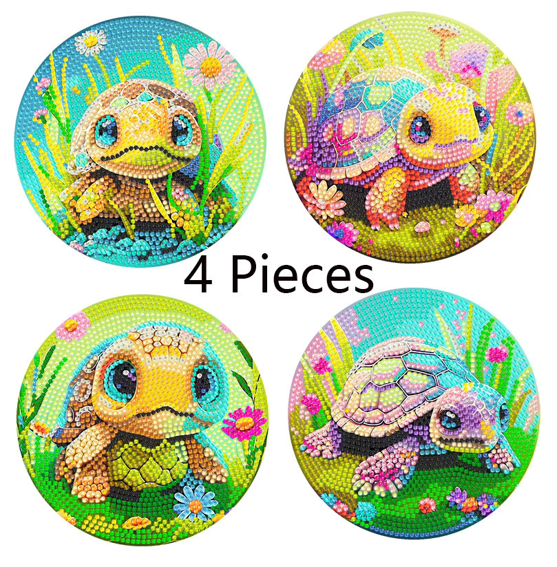 4-teiliges Set dekorative Holz-Tischsets mit Schildkrötenmuster in Weiß und Multicolour, runde DIY-Mosaik-Tischsets mit Diamantmalerei - Bild 2