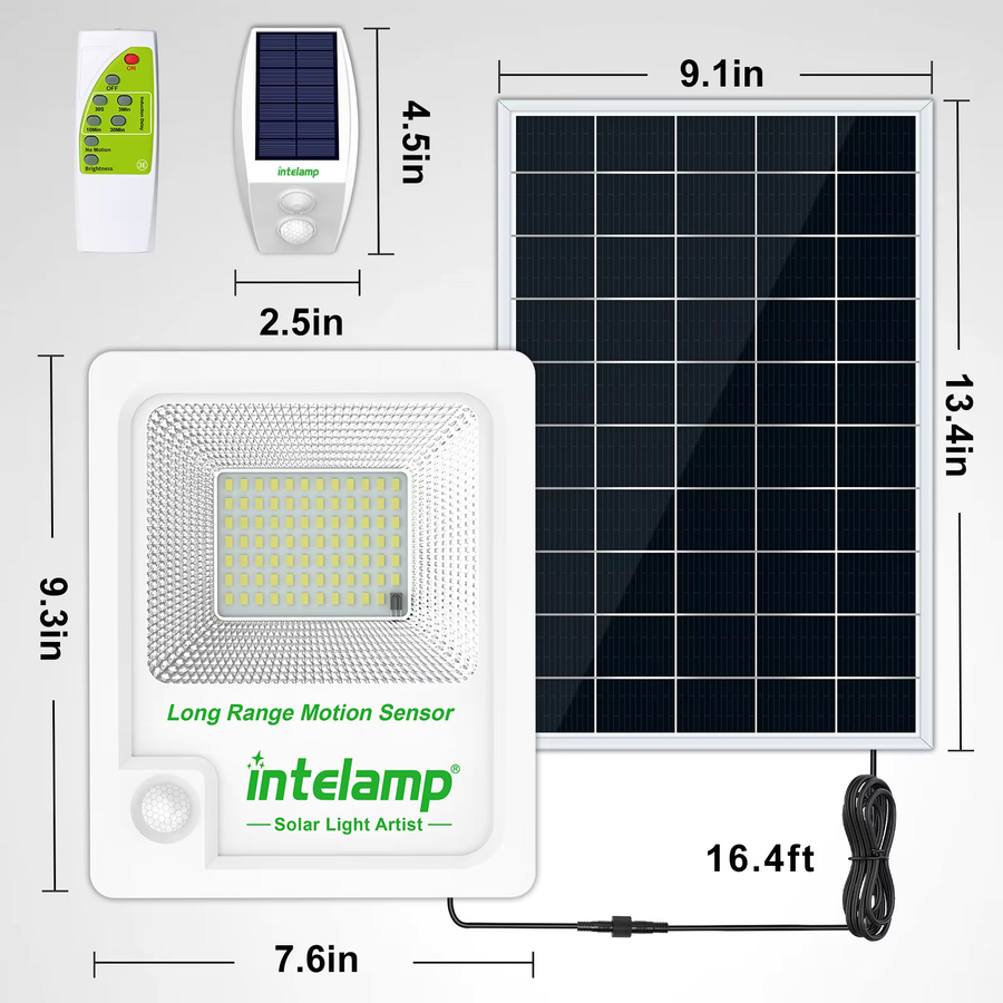 Intelamp Solar Flutlicht mit Bewegungsmelder und Fernbedienung, 3000 Lumen, Wasserdichtes Outdoor Solarlicht in Weiß für Garten, Wand und Hof - Bild 5