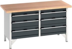 Bott Kastenwerkbank cubio mit 6 Schubladen und Multiplex-Arbeitsplatte, Farbe: Grau/Mehrfarbig, B/T/H: 150 x 75 x 84 cm