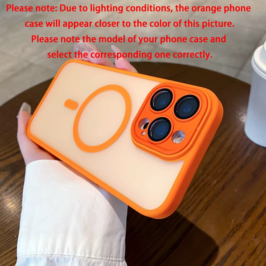 Transparente matte magnetische Hülle für iPhone kompatibel mit MagSafe, Farbe: Orange - Bild 3