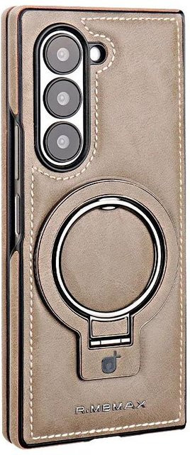 Magnetische Lederhülle mit Ringhalter für Samsung Galaxy Z Fold 7 6 5 4 in Braun mit kabellosem Laden - Bild 1