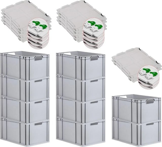 PROREGAL Spar Set 10x Eurobox Nextgen Economy mit Scharnierdeckel und grünen Schiebeschnappverschlüssen, H x B x T: 32 x 40 x 60 cm - Bild 1