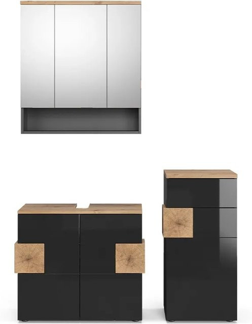 Vicco Badmöbel Set Eden in Anthrazit, bestehend aus Spiegelschrank und Midischrank - Bild 2