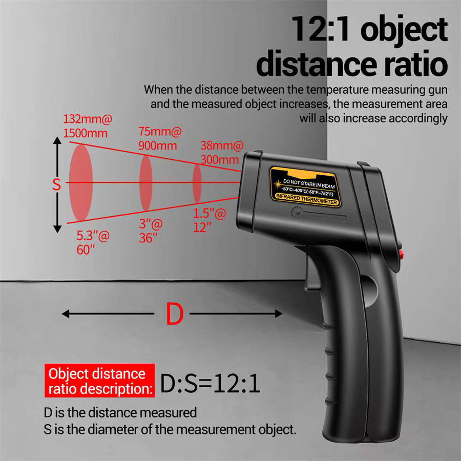 ANENG TH201 Digitales Infrarot-Thermometer mit Laser und Hintergrundbeleuchtung in Schwarz - Bild 4