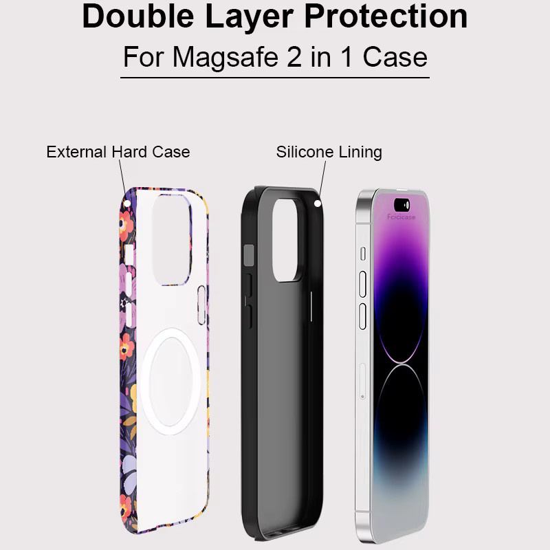 Fcicicase Blumen Handyhülle mit MagSafe für iPhone 15 14 16 13 12 11 Pro Max Plus, stoßfeste Acryl-Schutzhülle, Multicolor - Bild 3