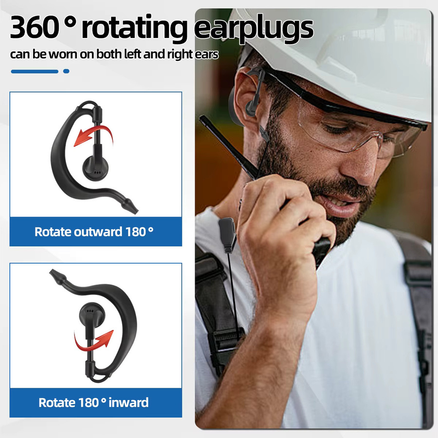 ABBREE POC Network Walkie Talkie Headset mit 360 Grad drehbarem Ohrstöpsel und integriertem PTT-Mikrofon, USB-C Funkkopfhörer In-Ear, Schwarz - Bild 2