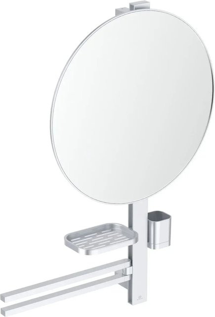 Ideal Standard Beauty Kosmetikspiegel-Set Bar in Silver mit Kosmetikspiegel, doppeltem Handtuchhalter, Ablage und Becher, Breite: 80 cm - Bild 1