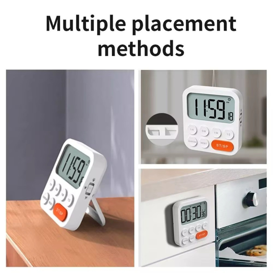 VOCOO LCD Digital Timer mit 12/24H Format und Magnet für Küche und Haushalt in Schwarz oder Weiß - Bild 3