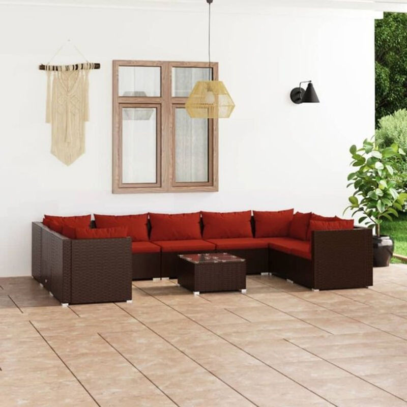 10-teiliges Gartenlounge-Set vidaxl aus Poly-Rattan in Braun mit Kissen und modernem Design - Bild 1