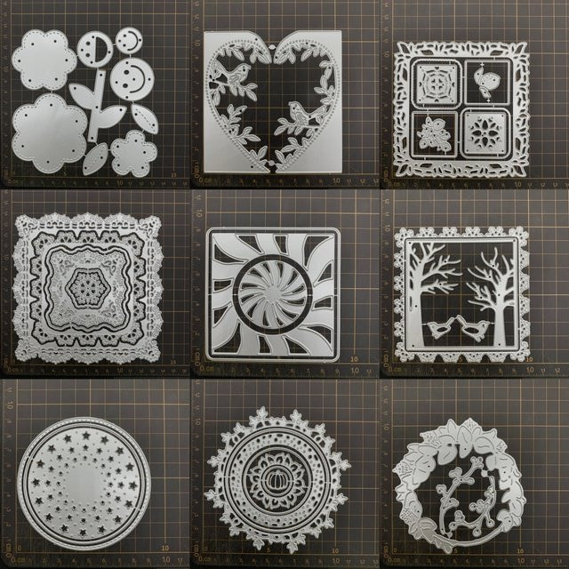9 Metall Stanzformen Set mit Baum und Blumen Motiven in Silber für DIY Scrapbooking und dekorative Prägung - Bild 1