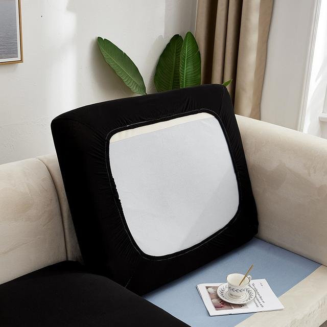 BRHUIXUE Elastischer Stretch-Sofa-Sitzkissenbezug in Schwarz, Abnehmbarer und Rutschfester Möbelschutz für Ecksofas - Bild 1