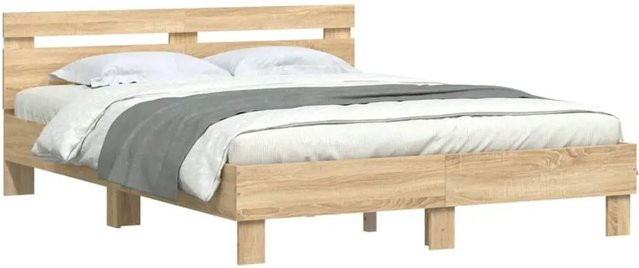 vidaXL Bettgestell mit Kopfteil in Sonoma-Eiche mit LED-Beleuchtung, USB-Ladeport und Leselicht, B/T/H: 145 x 140 x 193 cm - Bild 1