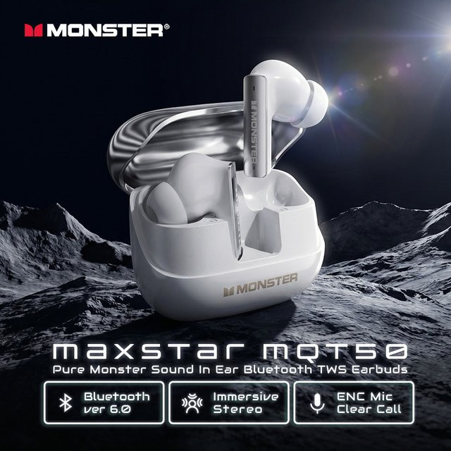 Monster MQT50 TWS Wireless Earbuds Bluetooth 6.0 HiFi Sound Sportkopfhörer IPX4 Wasserdicht in Schwarz oder Beige - Bild 1