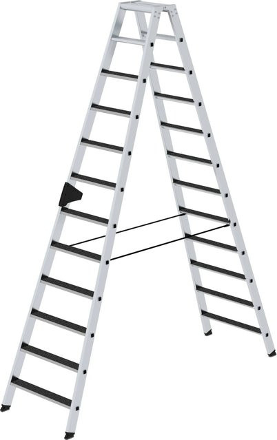 PROREGAL Stufen-Stehleiter beidseitig begehbar mit Clip-Step R13 in Silber, 2 x 12 Stufen - Bild 1