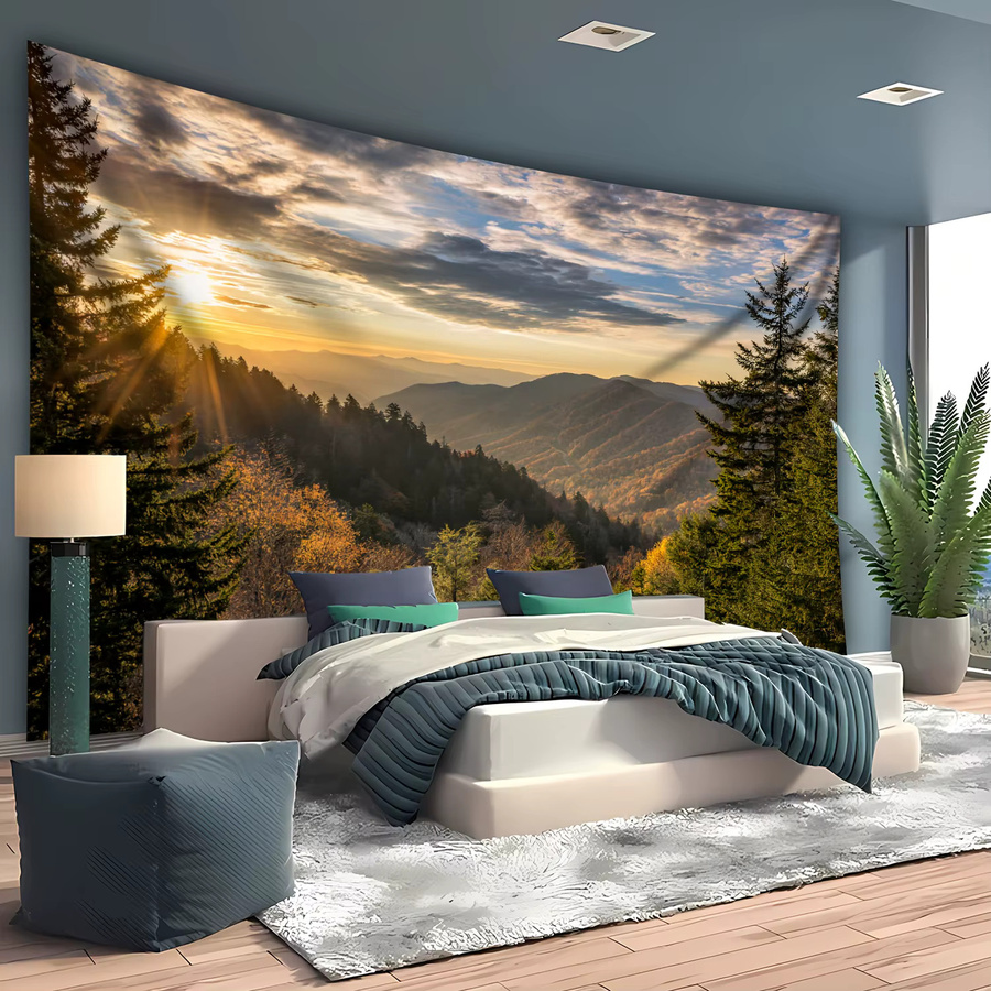 VIKAMA Mountain Dawn Landschaft Wandteppich in Multicolour, moderner Textil-Wandteppich für dein Wohnzimmer, B/H: 60 x 40 cm - Bild 3