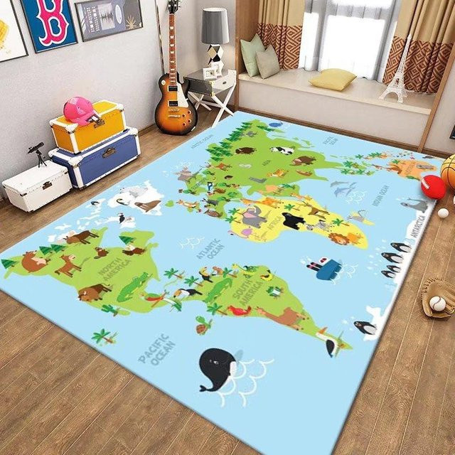 Lodestar Weltkarten Teppichmatte Blau mit Kontinenten und Ozeanen, B/T: 120 x 160 cm - Bild 1