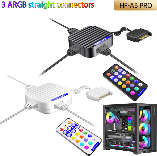 YSRSAI ARGB 5V 3PIN zu SATA Interface Verlängerungskabel mit magnetischem Controller und kabelloser Fernbedienung für PC-Gehäuse, Schwarz - Bild 1