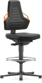 bimos Nexxit Arbeitsstuhl mit Stoffpolster, Fußring und orangefarbenem Griff, Schwarz, Sitzhöhe: 57,0 - 82,0 cm - Bild 1