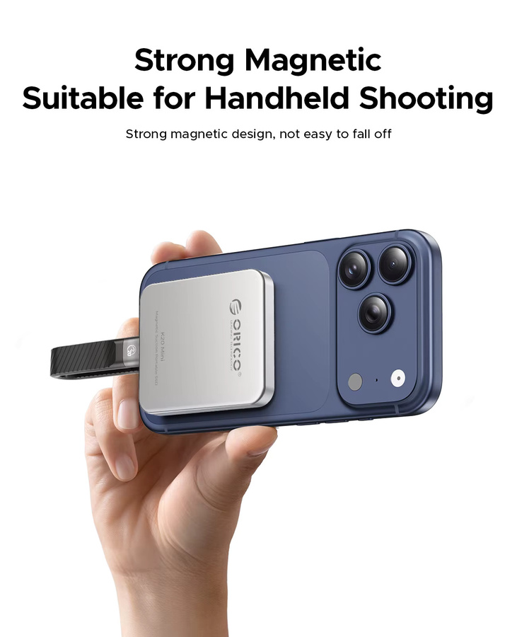 ORICO K20Mini Magnetische Externe SSD in Silber für iPhone 17 16 Pro/Max mit 2000 MB/s für 4K ProRes HDR Aufnahme - Bild 2
