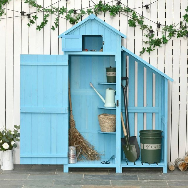 Outsunny Gartenhaus Pent in Blau mit Regalen und Schloss, B/H/T: 130 x 180 x 54,5 cm - Bild 1