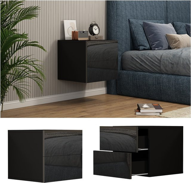 Vicco Nachtschrank Sofie in Schwarz Hochglanz mit 2 Schubladen, B: 49,6 cm, T: 45,0 cm, H: 49,9 cm - Bild 1